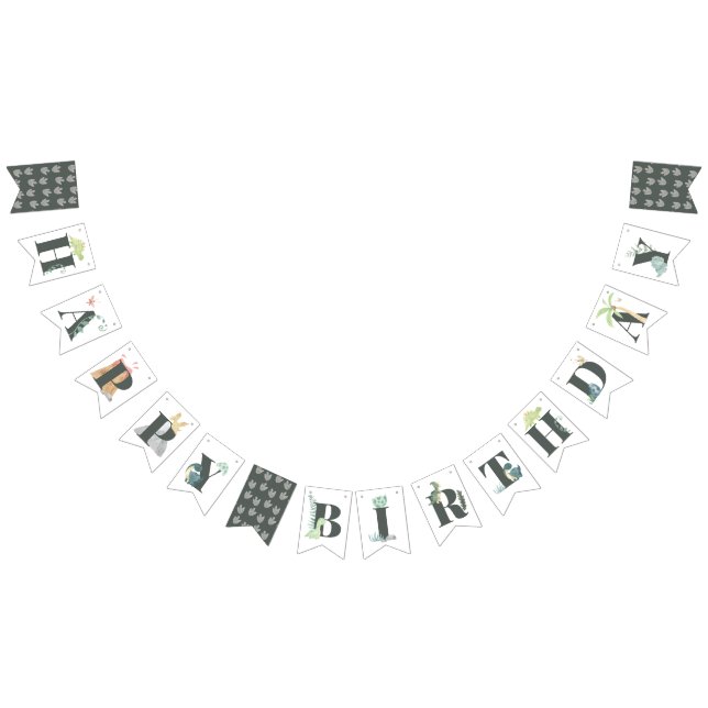 Banderines Cute Dinosaurio Jungle Watercolor Boy Feliz cumple (Todo)