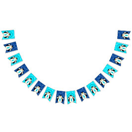 Banderines Cute Feliz Cumpleaños Pingüinos Cuellos Azules