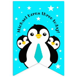 Banderines Cute Feliz Cumpleaños Pingüinos Cuellos Azules