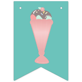 Banderines Cute Helado Sundae Purpurina Pastel Rosa