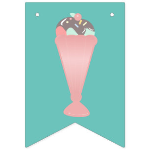 Banderines Cute Helado Sundae Purpurina Pastel Rosa