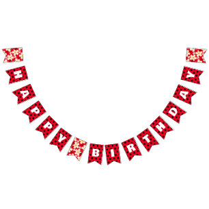 Banderines Cute Red Ladybug Polka dot Daisy Flower Birday