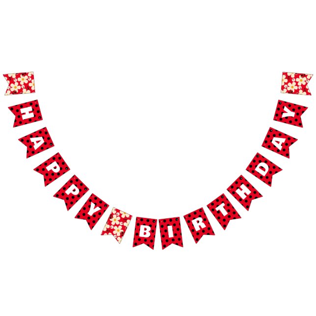 Banderines Cute Red Ladybug Polka dot Daisy Flower Birday (Todo)
