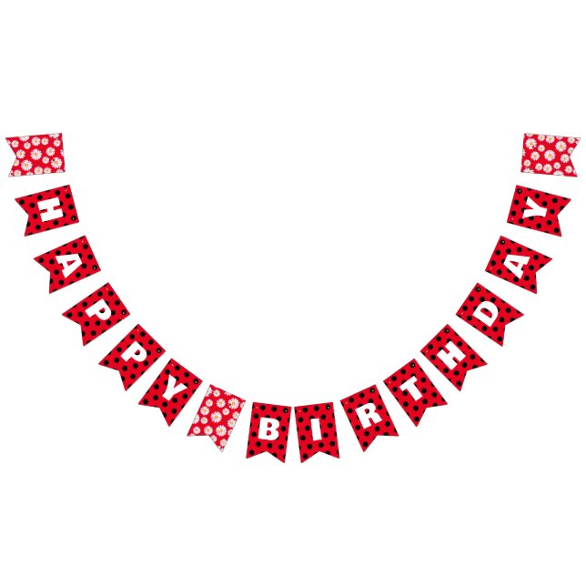 Banderines Cute Red Ladybug Polka dot Daisy Flower Birday (Todo)
