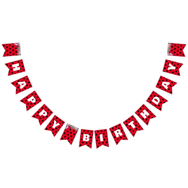 Banderines Cute Red Ladybug Polka punto floral Flower Cumplea (Todo)
