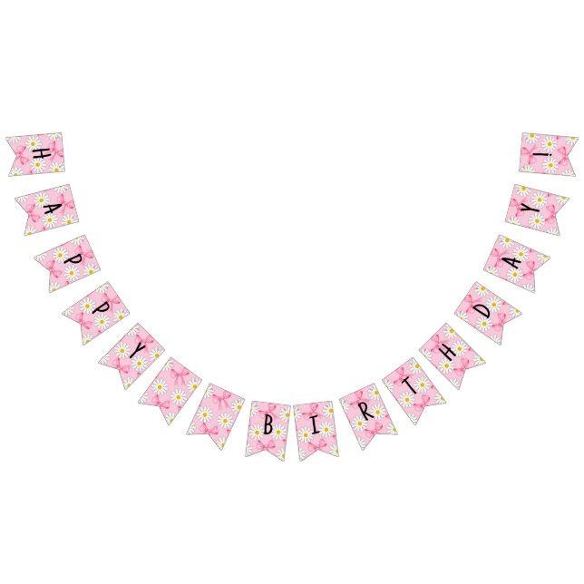Banderines Daisy Flower and Bow Birthday Bunting Banner (Todo)
