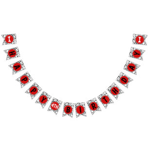 Banderines Dálmata Blanco Negro Rojo Feliz Cumpleaños Fiesta