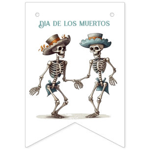Banderines Dia de los Muertos bailando esqueletos masculinos