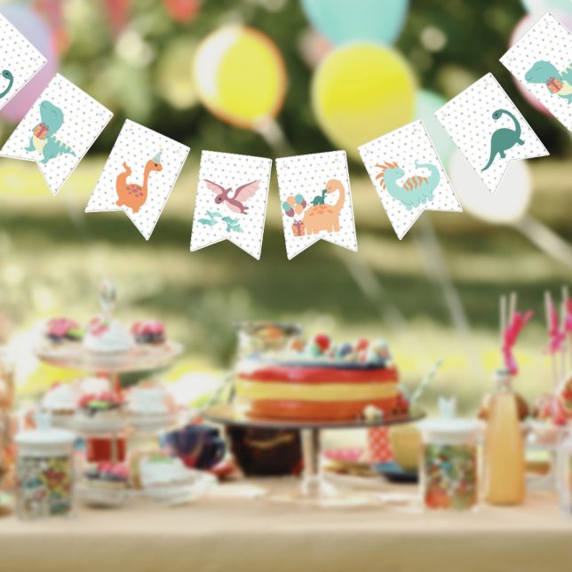 Banderines Dinosaur birthday friends neutral pastel (Subido por el creador)