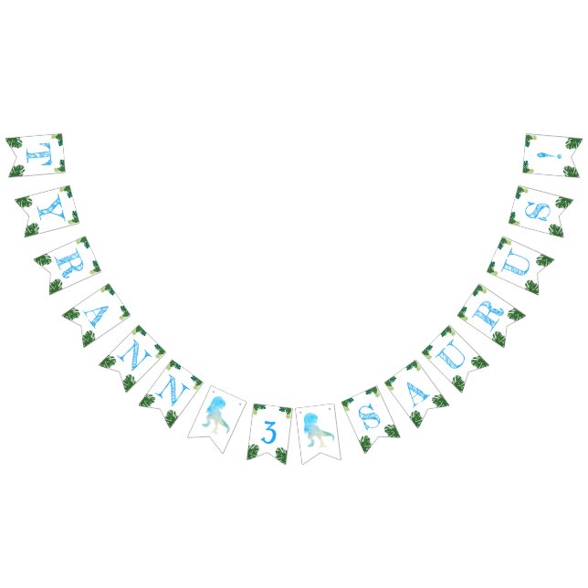 Banderines Dinosaurio 3 Fiesta de cumpleaños Blue Tyrannosaur (Todo)