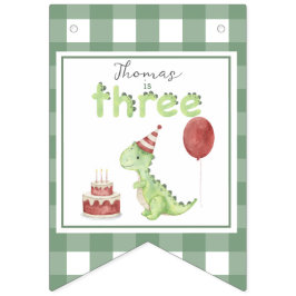 Banderines Dinosaurio de acuarela 3 cumpleaños de tres rex