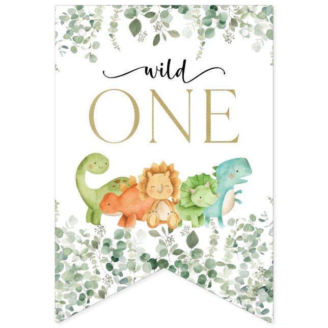 Banderines Dinosaurios Cutos, T-Rex, Jurásico, Primer Cumplea (Primera bandera)