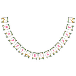 Banderines Dinosaurios Feliz cumpleaños Chica Rosa y Dino Oro