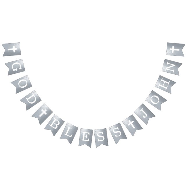 Banderines Dios bendiga 4 letras nombre plata Bautizo Comunió (Todo)