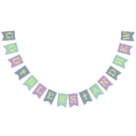 Banderines Dios bendiga 6 letras azul Comunidad del Bautismo 