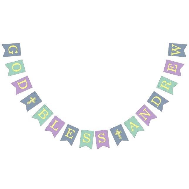 Banderines Dios bendiga 6 letras azul Comunidad del Bautismo  (Todo)