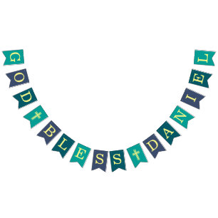 Banderines Dios bendiga 6 letras niño azul bautizo comunión