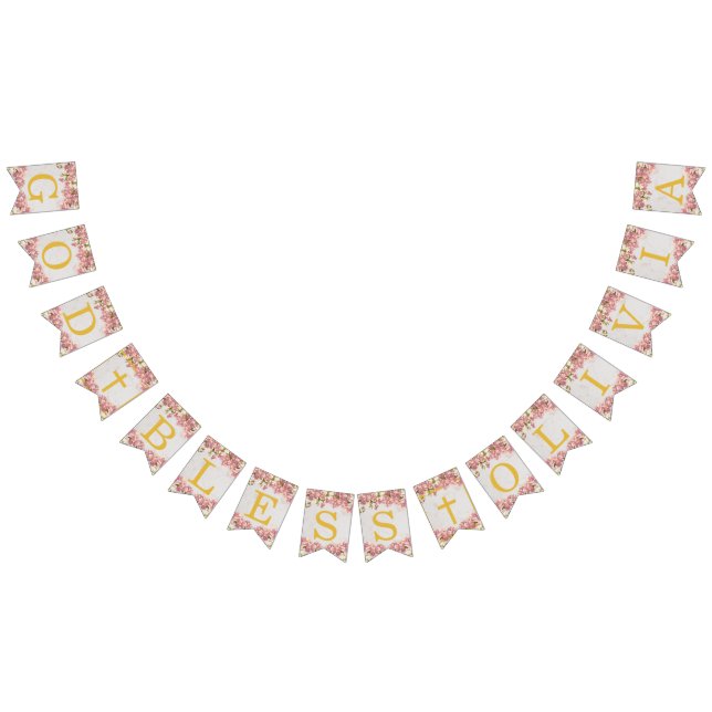 Banderines Dios bendiga 6 letras orquídeas rosadas bautismo C (Todo)