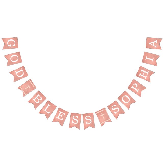 Banderines Dios bendiga 6 letras rosa dorado Bautizo Comunión (Todo)