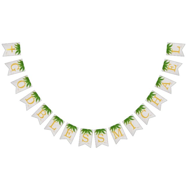 Banderines Dios Bendiga 7 Letras Follaje Helecho Bautismo Com (Todo)