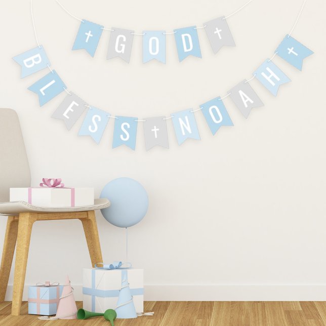 Banderines Dios bendiga el bautismo de nombre personalizado a (Subido por el creador)