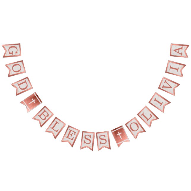 Banderines Dios Bendiga Nombre Rosa Dorado Marble Baptismo Co (Todo)