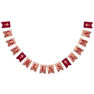 Banderines Dios bendiga Rosa Oro Burdeos Bautizo Comunión