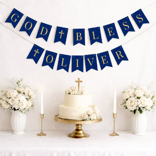 Banderines Dios bendiga Royal Blue 6 Letras Bautizo Comunión