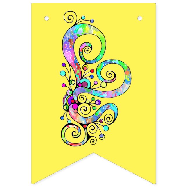 Banderines Diseño de corazón en espiral pintado a mano 1 (Primera bandera)