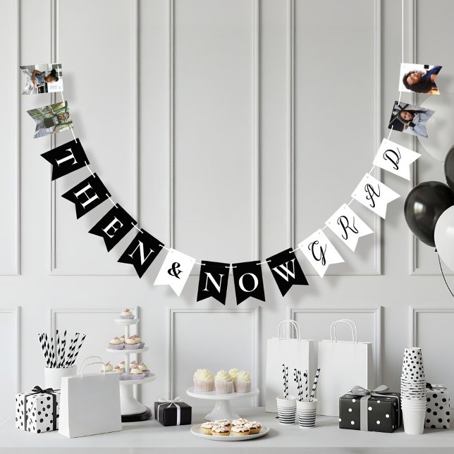 Banderines Diversión entonces y ahora fiesta de graduación de (Fun Then & Now Grad Photo Collage Graduation Party Bunting Flags)