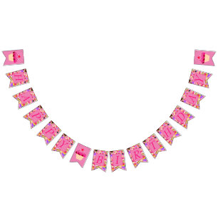 Banderines Diversión, feliz cumpleaños de la magdalena rosa