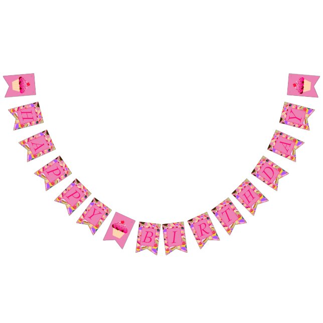 Banderines Diversión, feliz cumpleaños de la magdalena rosada (Todo)