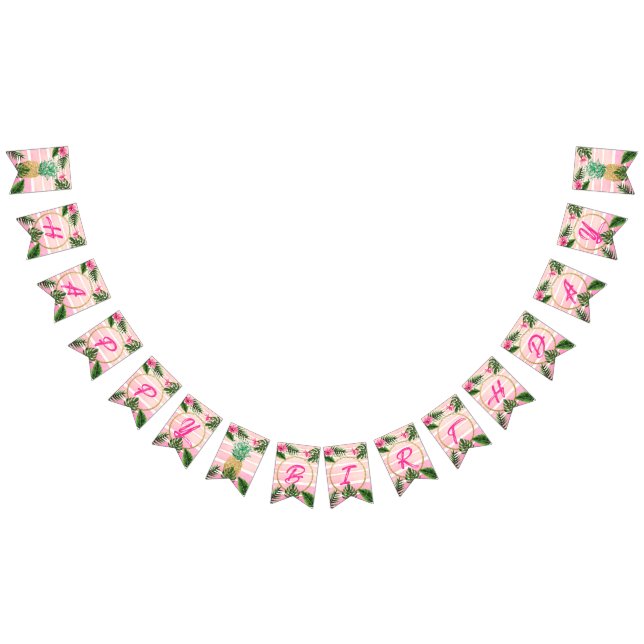 Banderines Dorado tropical Aloha Happy Birday  (Todo)