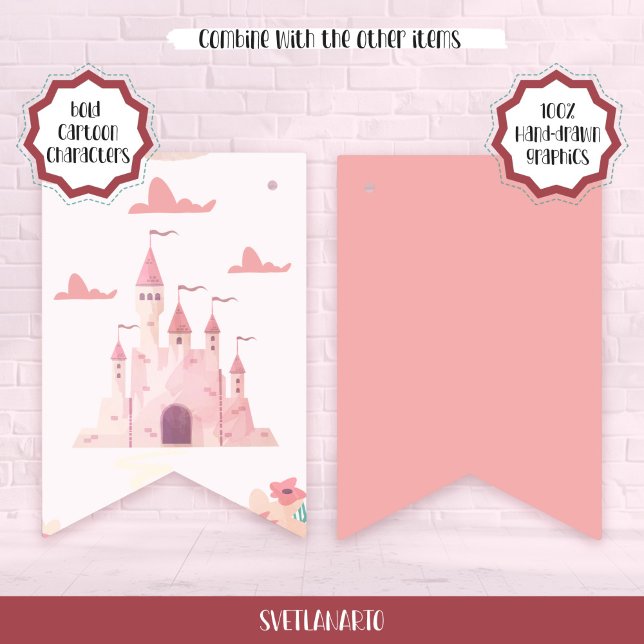 Banderines Dreamy Pastel Pink Castle Bunting Flags (Pair view)
