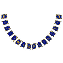 Banderines Ducha de bebé del Príncipe Azul Real Dorado