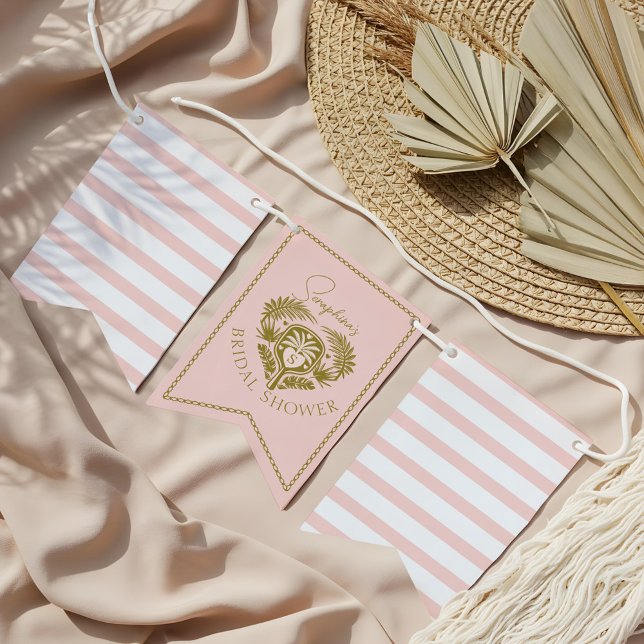 Banderines Ducha de Novia de Pickleball de Palma Tropical Ret (Retro Tropical Palm Tree Pickleball Bridal Shower Bunting Flags)