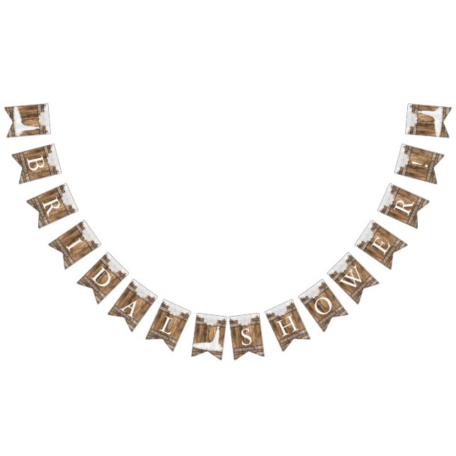 Banderines Ducha nupcial en madera rústica y encaje blanco (Todo)