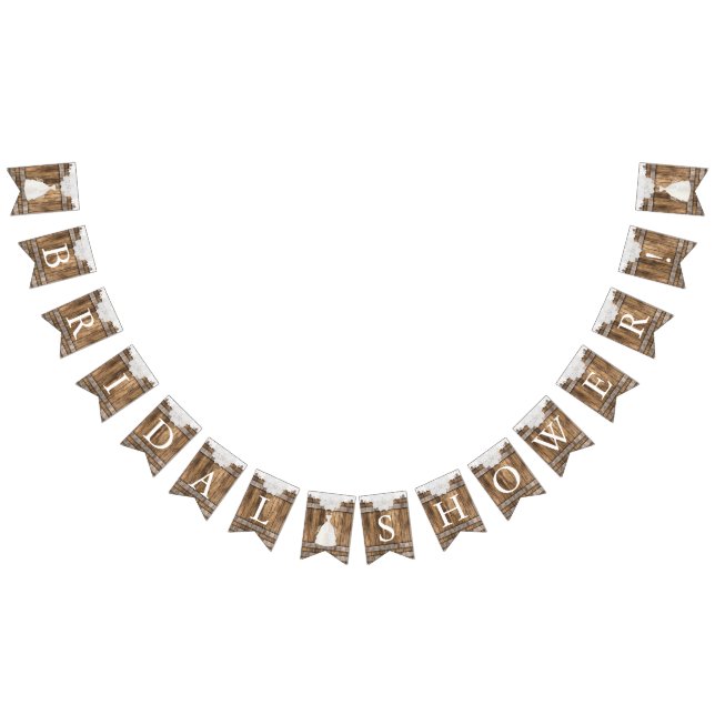Banderines Ducha nupcial en madera y encaje rústicos (Todo)