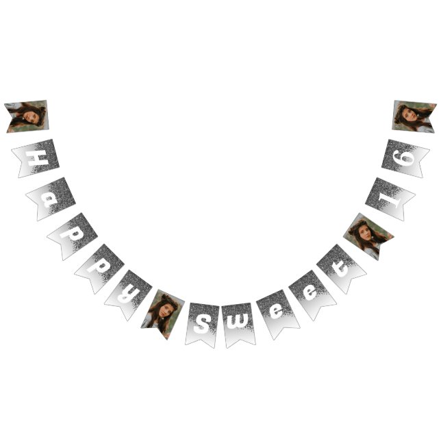 Banderines Dulce 16 Fiesta, Moda Purpurina negro y 4 fotos (Todo)