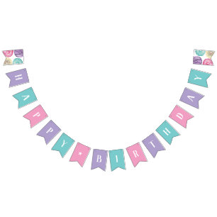 Banderines Dulce acuarela Donut Feliz cumpleaños