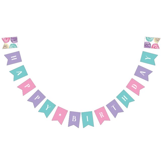 Banderines Dulce acuarela Donut Feliz cumpleaños (Todo)