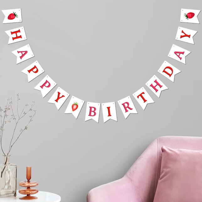 Banderines Dulce acuarela Fresas Felices Cumpleaños (Subido por el creador)