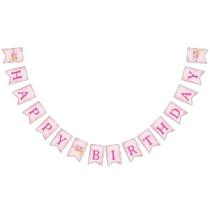 Banderines Dulce Girly Rosa Uno Primer Feliz Cumpleaños Paste