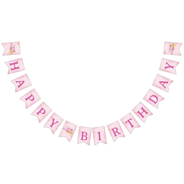 Banderines Dulce Girly Rosa Uno Primer Feliz Cumpleaños Paste (Todo)
