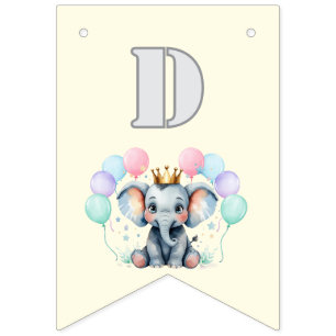 Banderines Editable Happy Birthday Banner with Cute Elephant