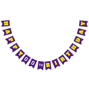 Banderines Editar tu edad en PURPLE Feliz cumpleaños