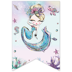 Banderines El cumpleaños de la sirena de la rubia ante el ma