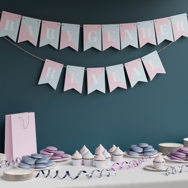Banderines El género revela un Baby Shower moderno rosa y azu (Pink and Blue Bunting Flags for your Gender Reveal Baby Shower)