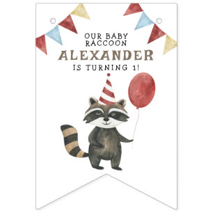Banderines El primer cumpleaños de nuestro mapache bebé 