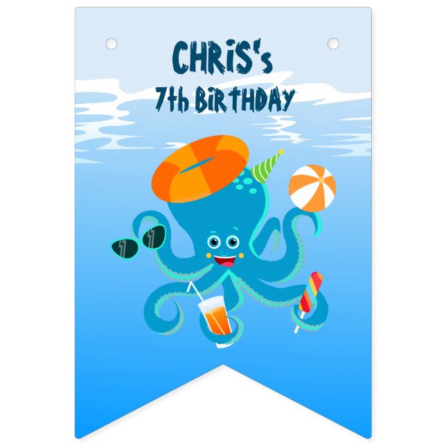 Banderines El pulpo azul bajo la fiesta de cumpleaños de Sea  (Primera bandera)
